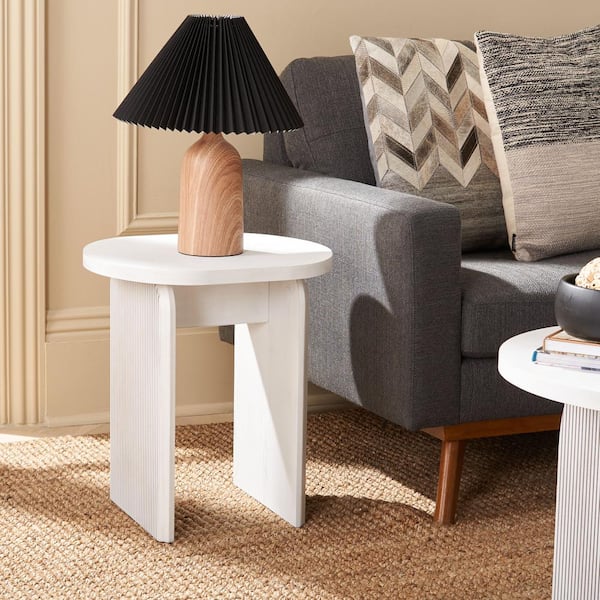 SAFAVIEH Syura 18.11 in. White Washed Round Wood End Table