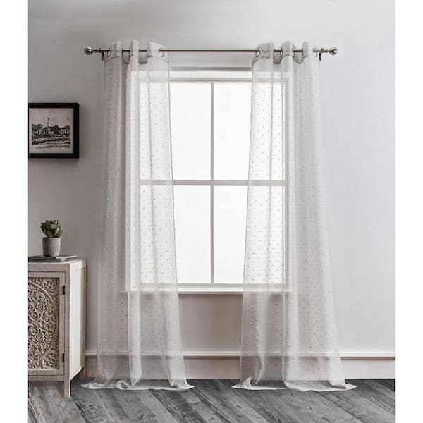 Dainty Home Ribbons Embellished Lurex Gray 76" x 96" Window Curtain