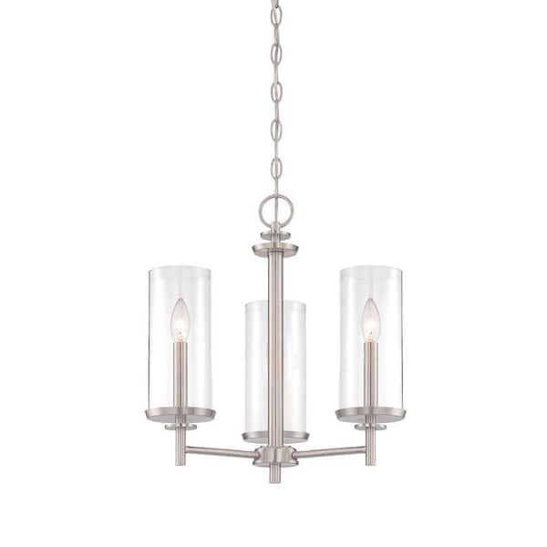 Designers Fountain Harlowe 3-Light Satin Platinum Chandelier with Clear Glass Shades For Dining Rooms