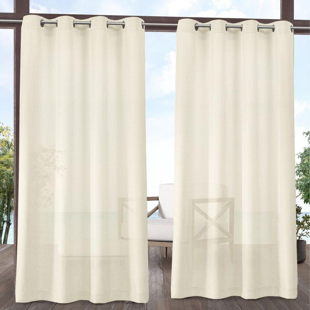Miami Ivory Solid Sheer Grommet Top Indoor/Outdoor Curtain, 54 in. W x 96 in. L (Set of 2) price history on PriceWatchPro