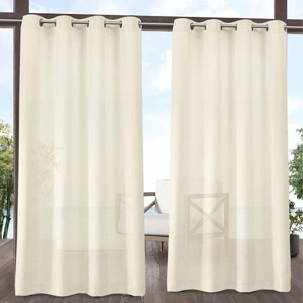 EXCLUSIVE HOME Miami Ivory Solid Sheer Grommet Top Indoor/Outdoor Curtain, 54 in. W x 96 in. L (Set of 2)