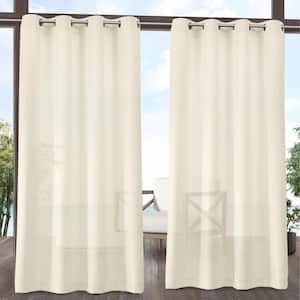 Miami Ivory Solid Sheer Grommet Top Indoor/Outdoor Curtain, 54 in. W x 84 in. L (Set of 2)