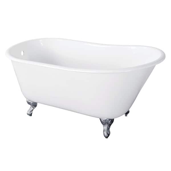 Aqua Eden 57 in. Cast Iron Slipper Clawfoot Bathtub in White with Feet in Polished Chrome