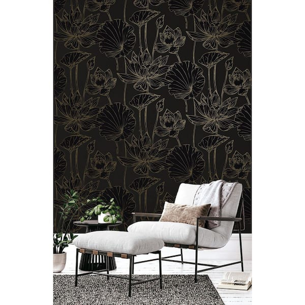 57.5 sq. ft. Graphite and Metallic Bronze Viola Floral Unpasted Nonwoven Paper Wallpaper Roll