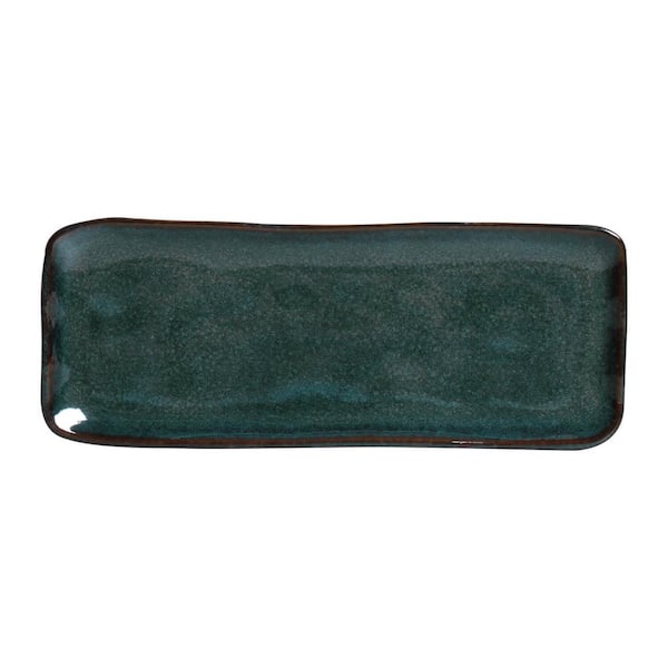 PORTO BRASIL 12.99 in. Oceano Dark Blue Stoneware Rectangular Platter Medium Organic (Set of 4)