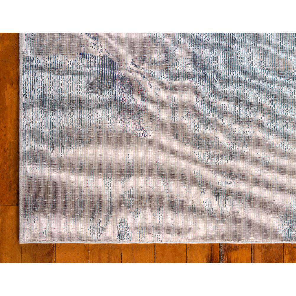 Light Blue Coastal Coral Pattern Synthetic Area Rug, 8' x 10'