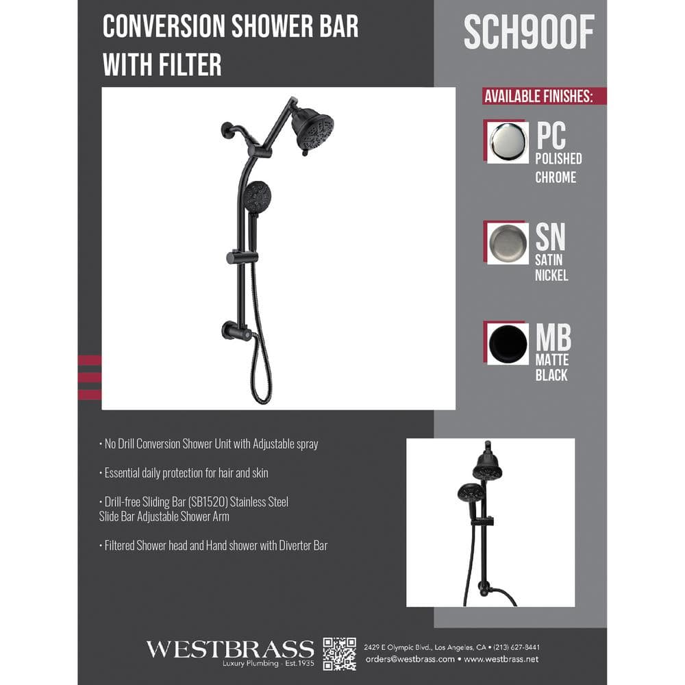 Matte Black Dual Shower Head with Adjustable Slide Bar and Filter