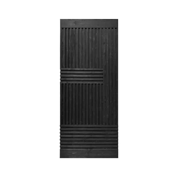 CALHOME Japanese 24 in. x 84 in. Pre Assemble Black Stained Wood Interior Sliding Barn Door Slab