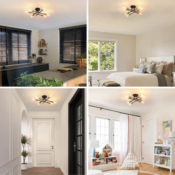 TOZING 18.5 in. Black Gold Modern Farmhouse Sputnik Matte Flush