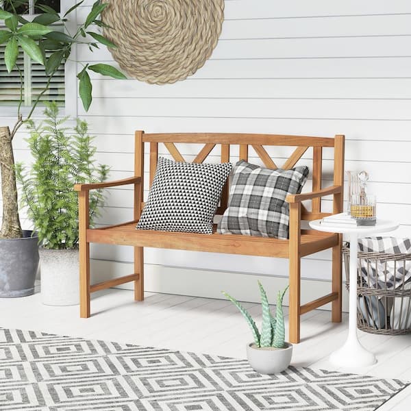 Costway Patio Acacia Wood 2 Person Slatted Bench Outdoor Loveseat Chair Garden Natural GHMHSKU00387 The Home Depot