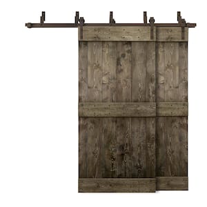 72 in. x 84 in. Mid-Bar Bypass Espresso Stained Solid Pine Wood Interior Double Sliding Barn Door with Hardware Kit