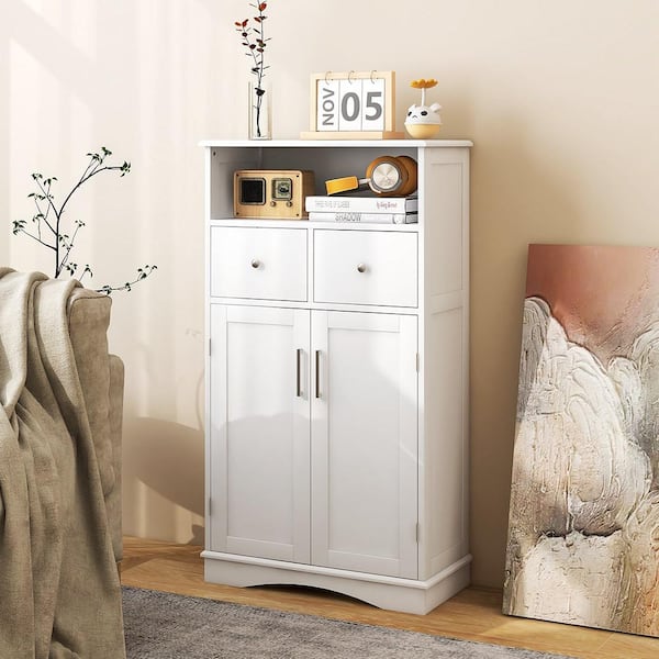 23.5 in. W x 12 in. D x 42.5 in. H White Bathroom Floor Cabinet Freestanding Storage Linen Cabinet with 2-Doors