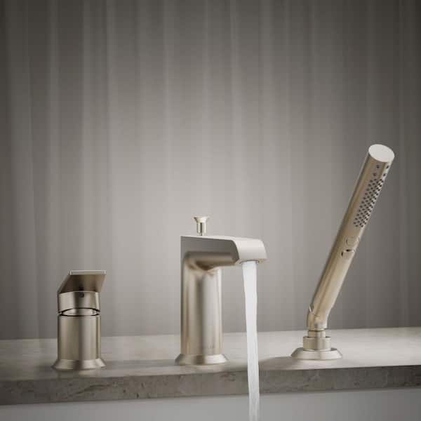 Hint Single-Handle Deck-Mount Roman Tub Faucet with Hand Shower in Vibrant Brushed Nickel
