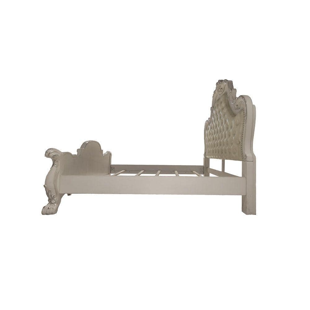Dresden King Bed with Antique White Finish and Carvings