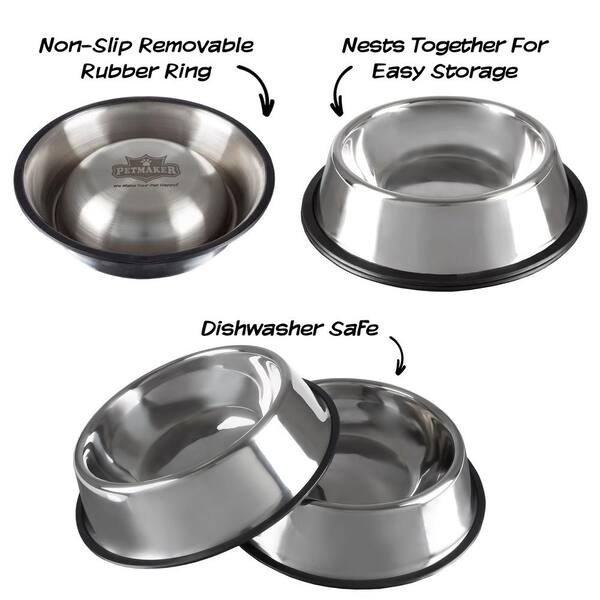 PETMAKER Stainless Steel Pet Bowls with Non Slip Rubber Bottom for Dogs and Cats 32 oz Set of 2