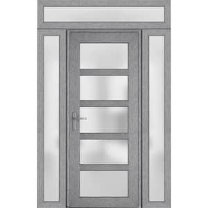 60 in. x 94 in. Right-Hand/Inswing 3 Sidelights Frosted Glass Grey Steel Prehung Front Door with Hardware