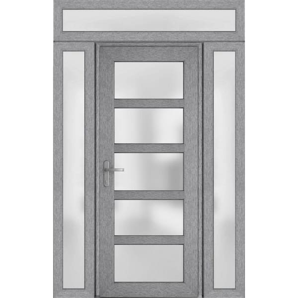 VDOMDOORS 60 in. x 94 in. Right-Hand/Inswing 3 Sidelights Frosted Glass Grey Steel Prehung Front Door with Hardware