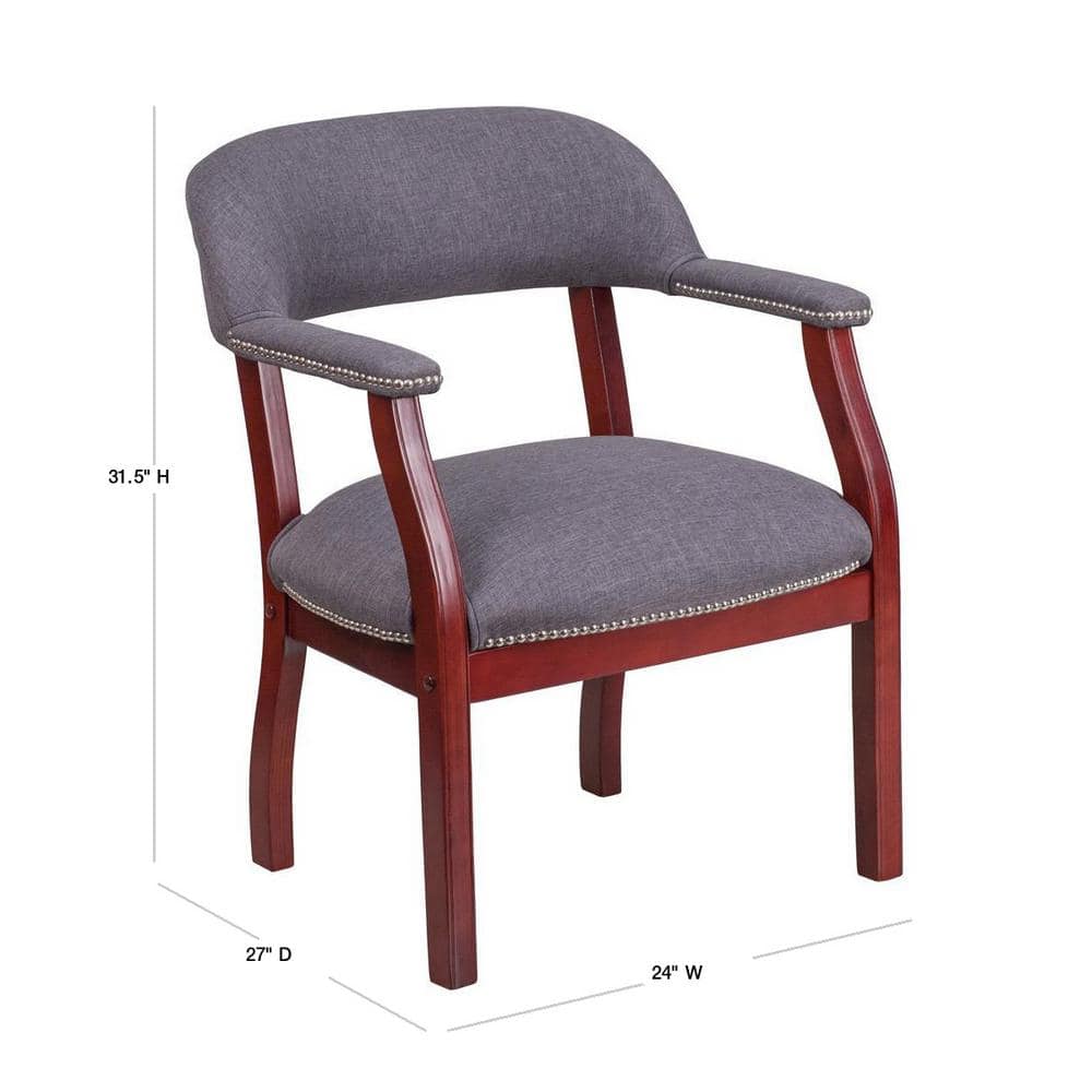 Elegant Gray Fabric Conference Chair with Silver Nailhead Trim