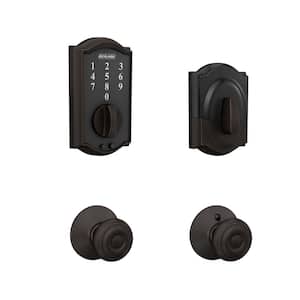 Camelot Aged Bronze Electronic Touch Keyless Touchscreen Deadbolt with Thumbturn and Georgian Knob