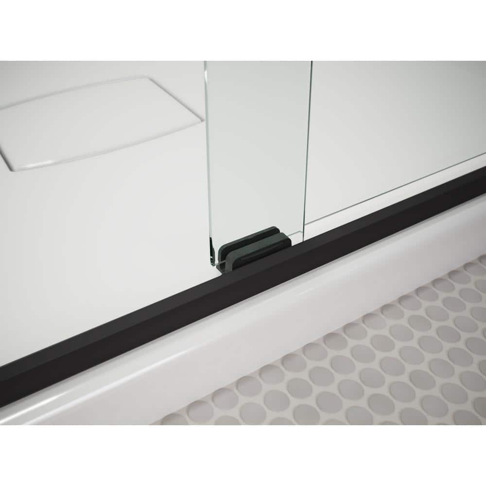Pleat 63-9/16" Frameless Sliding Bath Door with Crystal Clear Glass and Matte Black Frame