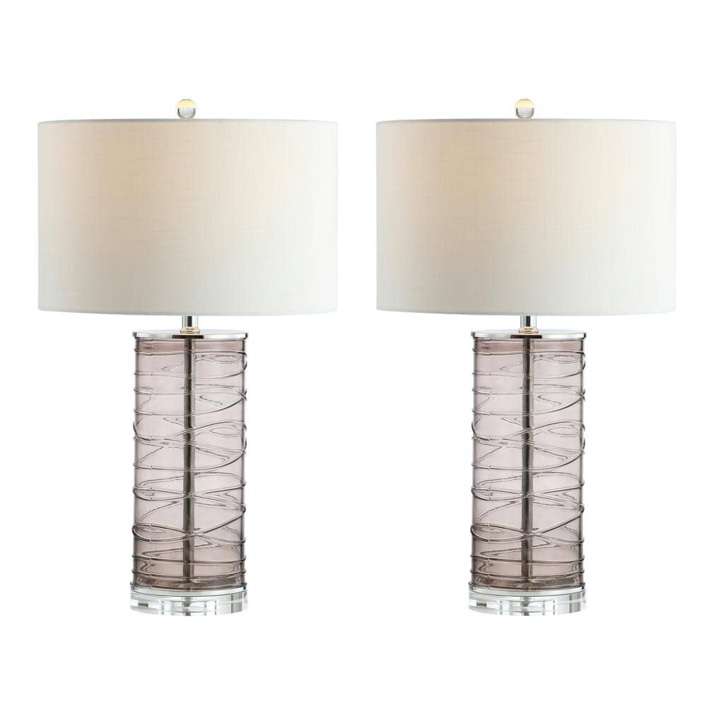 Smoky Gray Glass Cylinder LED Table Lamp Set with Drum Shades