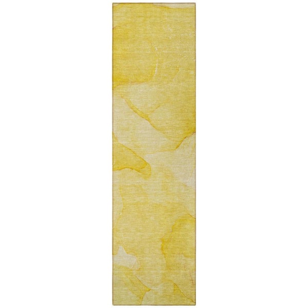 Gold 2 ft. x 8 ft. Woven Abstract Polyester Runner Indoor/Outdoor Area Rug
