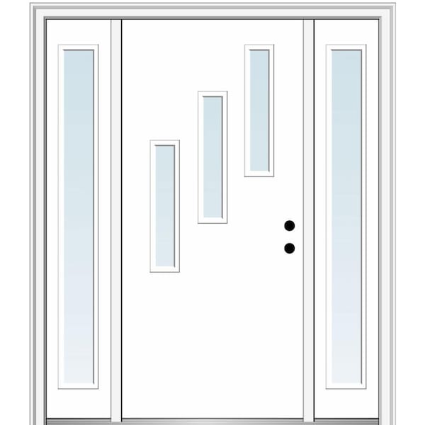 MMI DOOR Davina 60 in. x 80 in. Left-Hand Inswing 3-Lite Clear Low-E Primed Fiberglass Prehung Front Door on 4-9/16 in. Frame