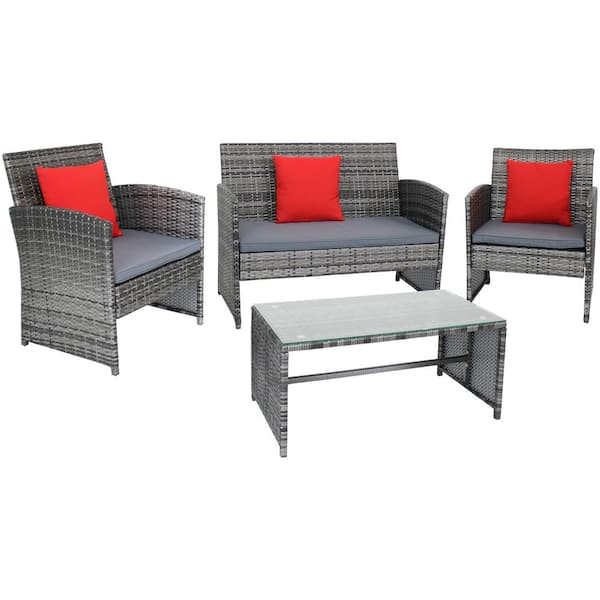 Sunnydaze Ardfield Mixed Gray 4-Piece Rattan Patio Set with Gray Cushions