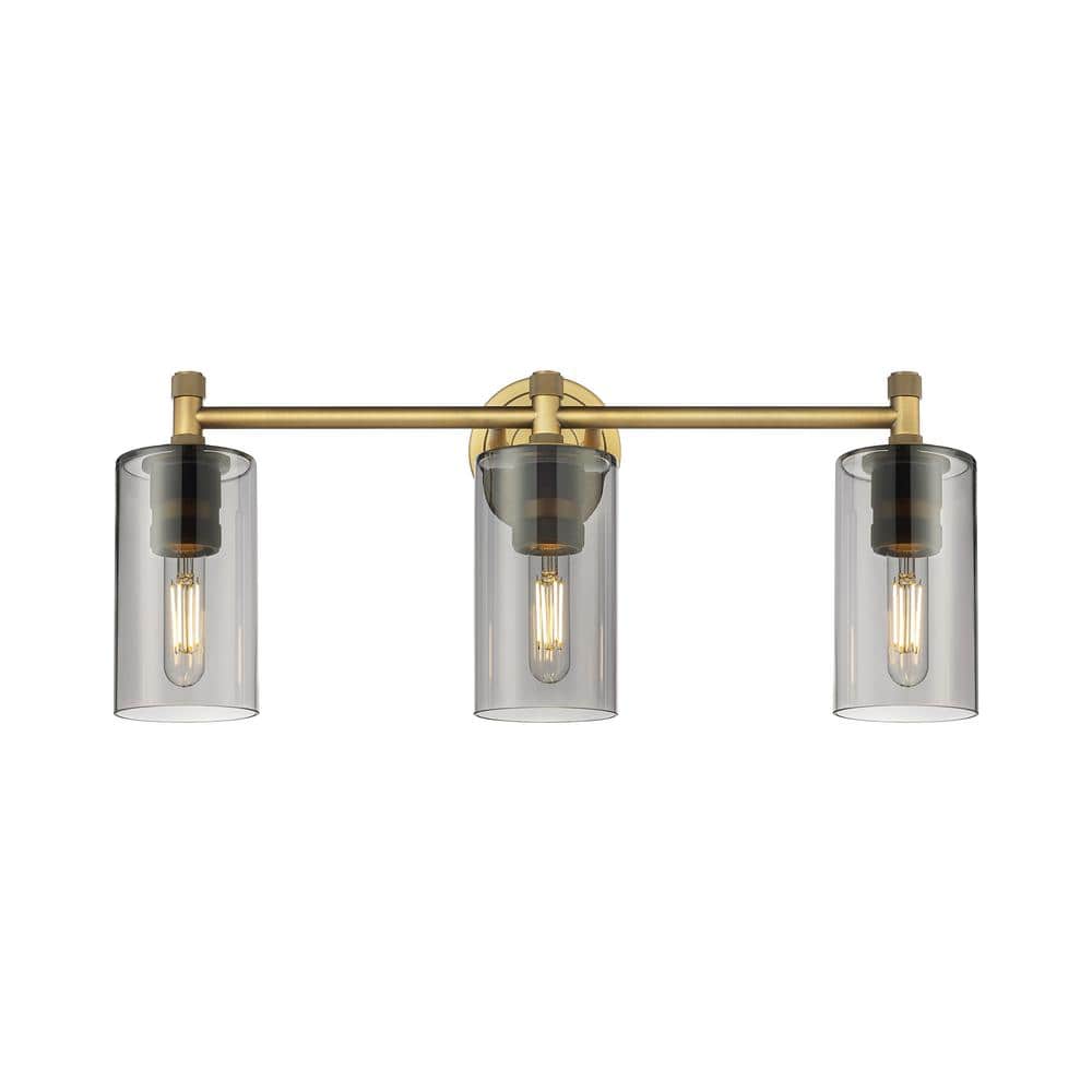 Crown Point 23.88 in. 3-Light Brushed Brass Vanity Light with Black Glass Shade price history on PriceWatchPro