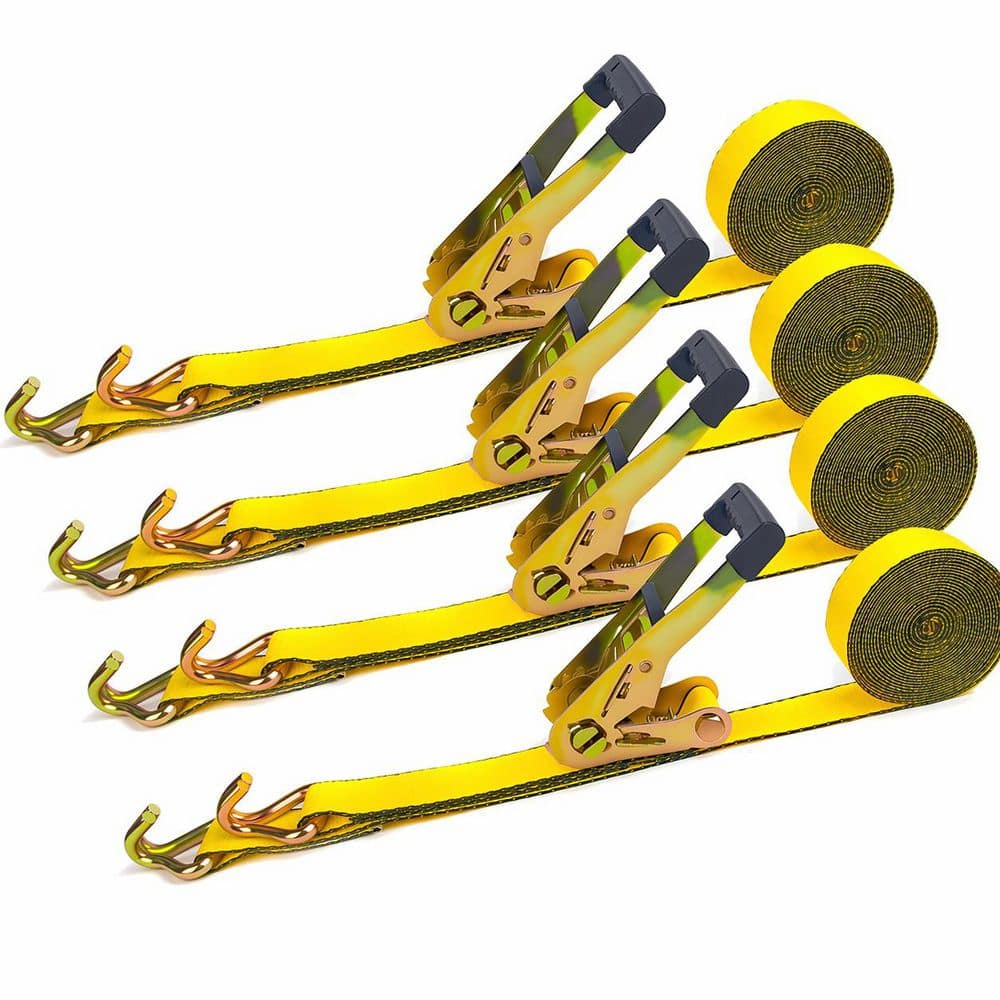 2 in. x 20 ft. Ratchet Strap with Double J Hook Heavy Duty Tie Down 10000 lbs Break Strength for Cargo 4 Pack price history on PriceWatchPro
