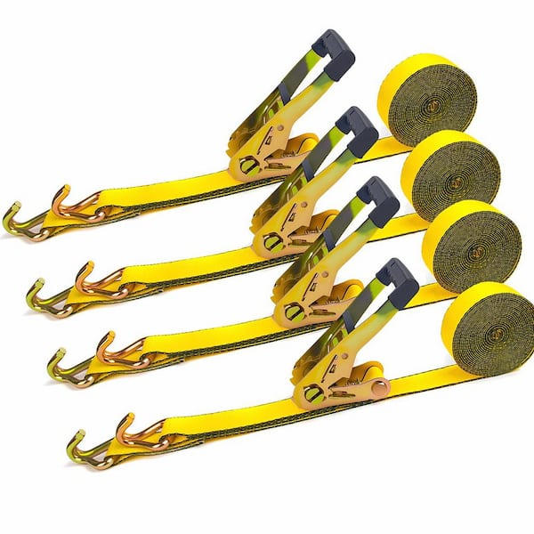 2 in. x 20 ft. Ratchet Strap with Double J Hook Heavy Duty Tie Down 10000 lbs. Break Strength for Cargo 4 Pack