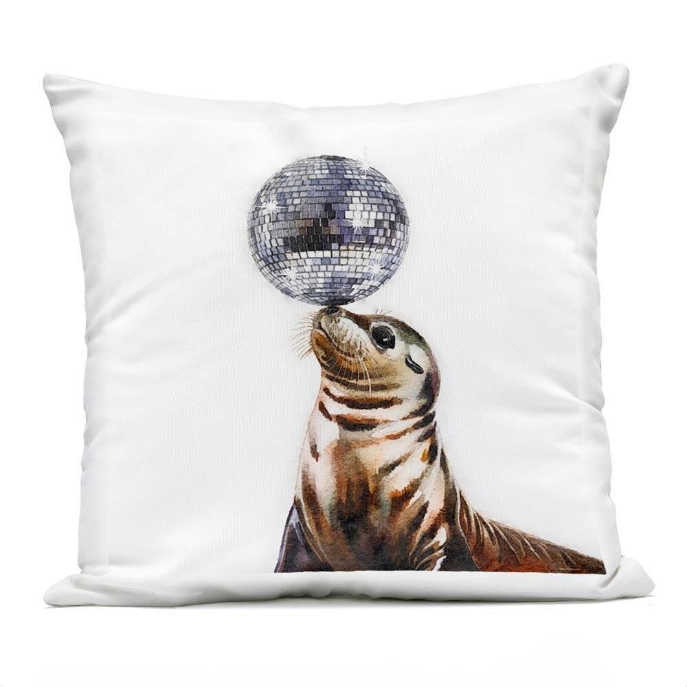 Seal Balancing Disco Ball Silver Square Outdoor Throw Pillow price history on PriceWatchPro