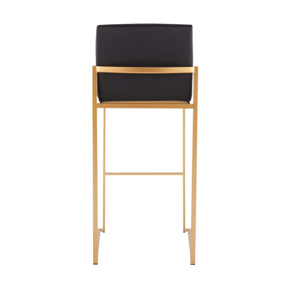 Fuji High Back Gold Steel and Black Faux Leather Bar Stools