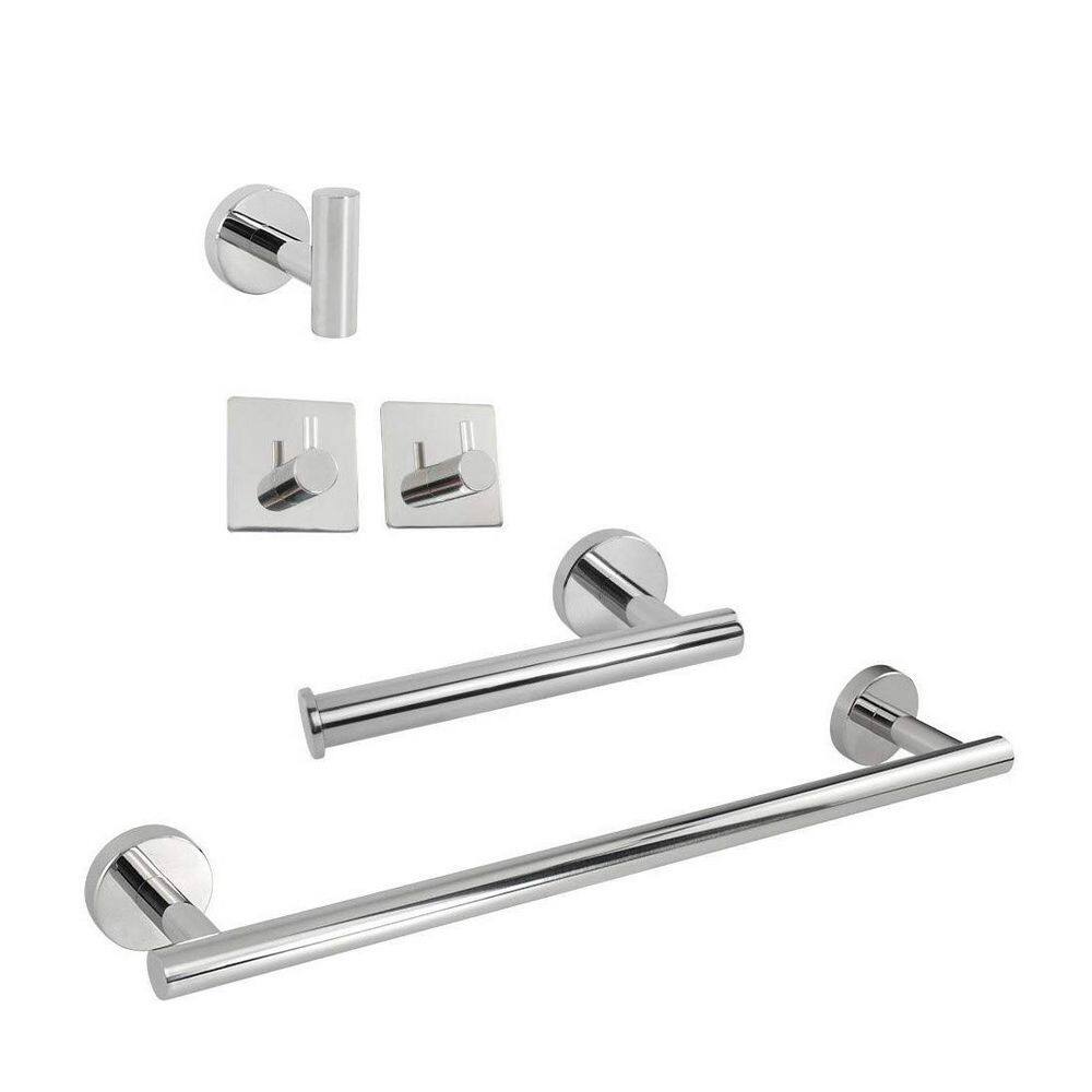 Polished Chrome 5-Piece Bathroom Hardware Set with 24-Inch Towel Bar