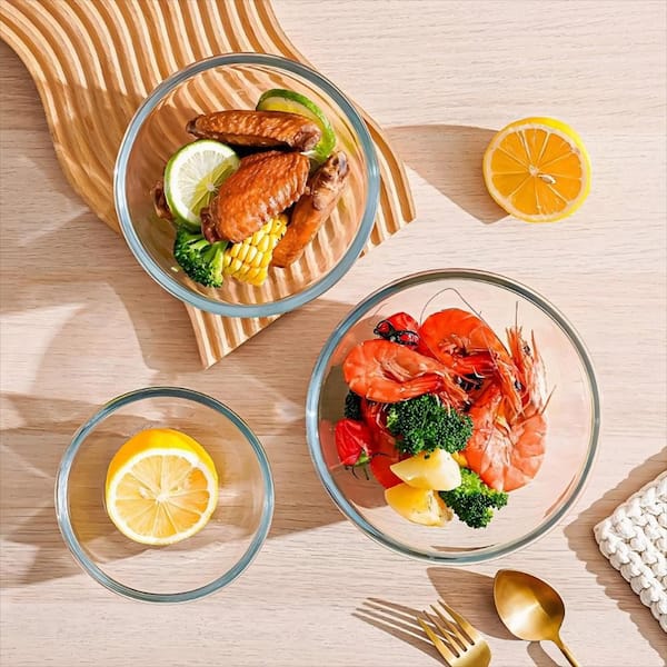3-Piece Glass Bowls Set for Baking, Cooking, Meal Prep, and Serving, Stackable Glass Mixing Bowl, Heavy Duty, Lead-Free