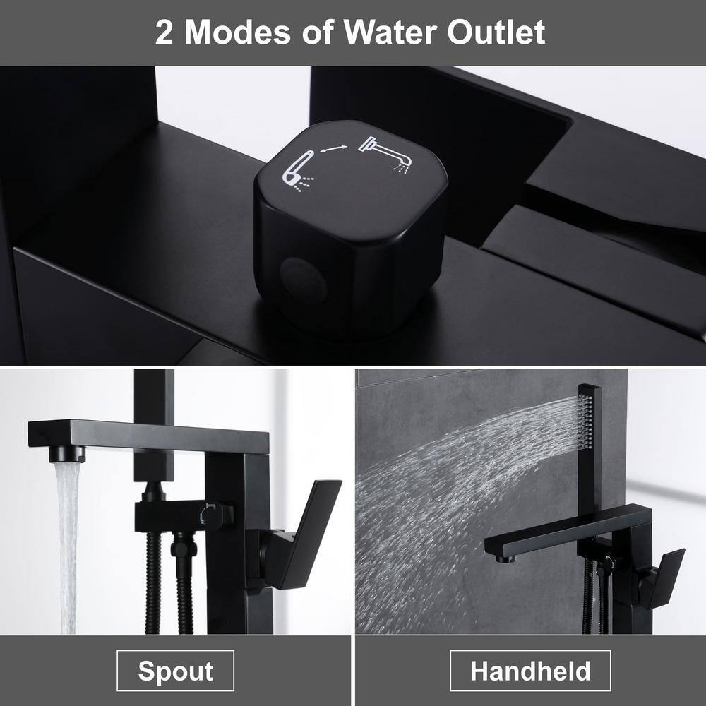 Matte Black Brass Freestanding Tub Faucet with Hand Shower