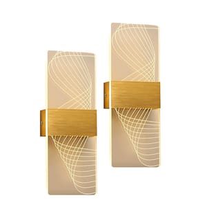 4 in. 1-Light Modern Minimalist Golden Aluminum Brushed Dimmable LED Integrated Wall Sconce with Acrylic Shell (2-Pack)