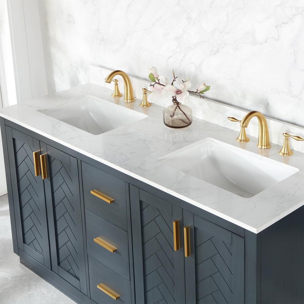 Gazsi 60" Classic Blue Double Bathroom Vanity with Composite Stone Countertop