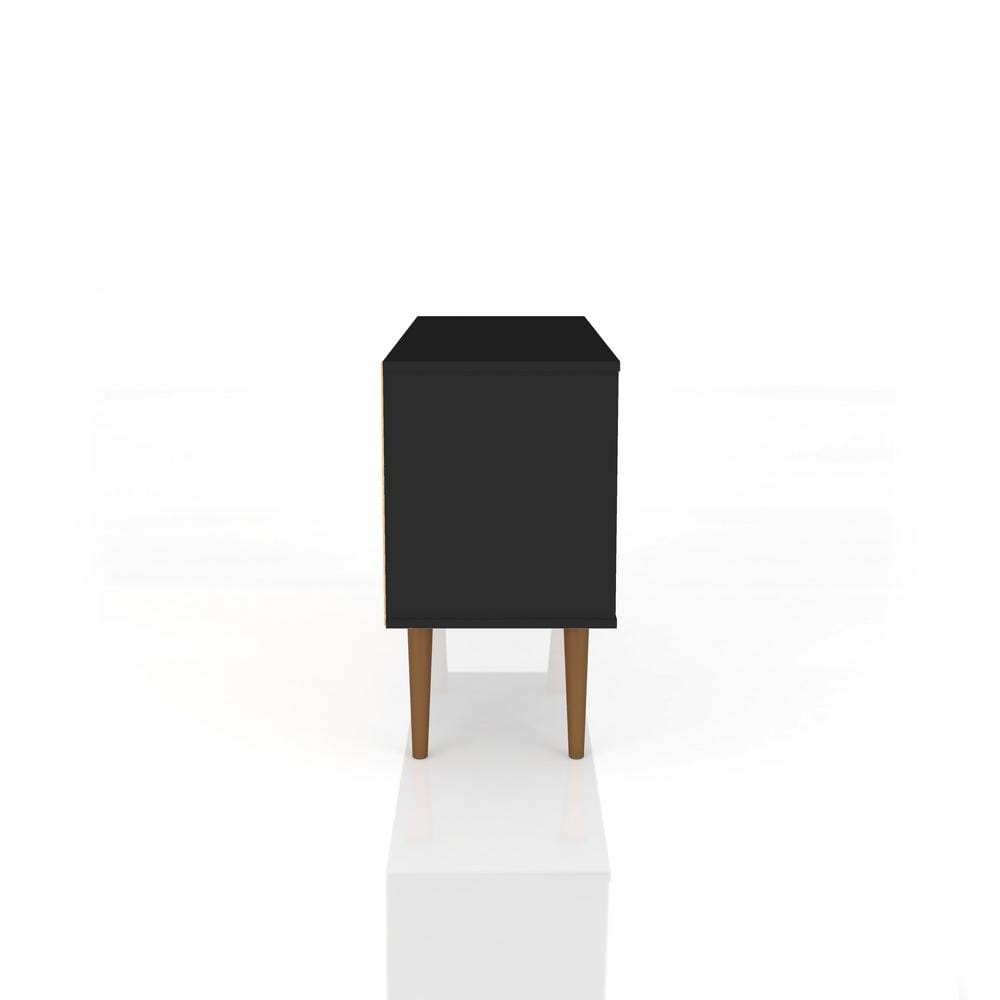 Black Mid-Century Modern TV Stand with Cabinet and Shelves