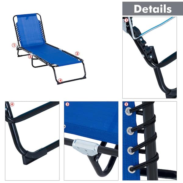 Leinuosen 3 Pcs Beach Lounge Chairs for Adult Portable Beach Ground Mat  with Back Support Adjustable Folding Backrest Reclining Lounge Lightweight