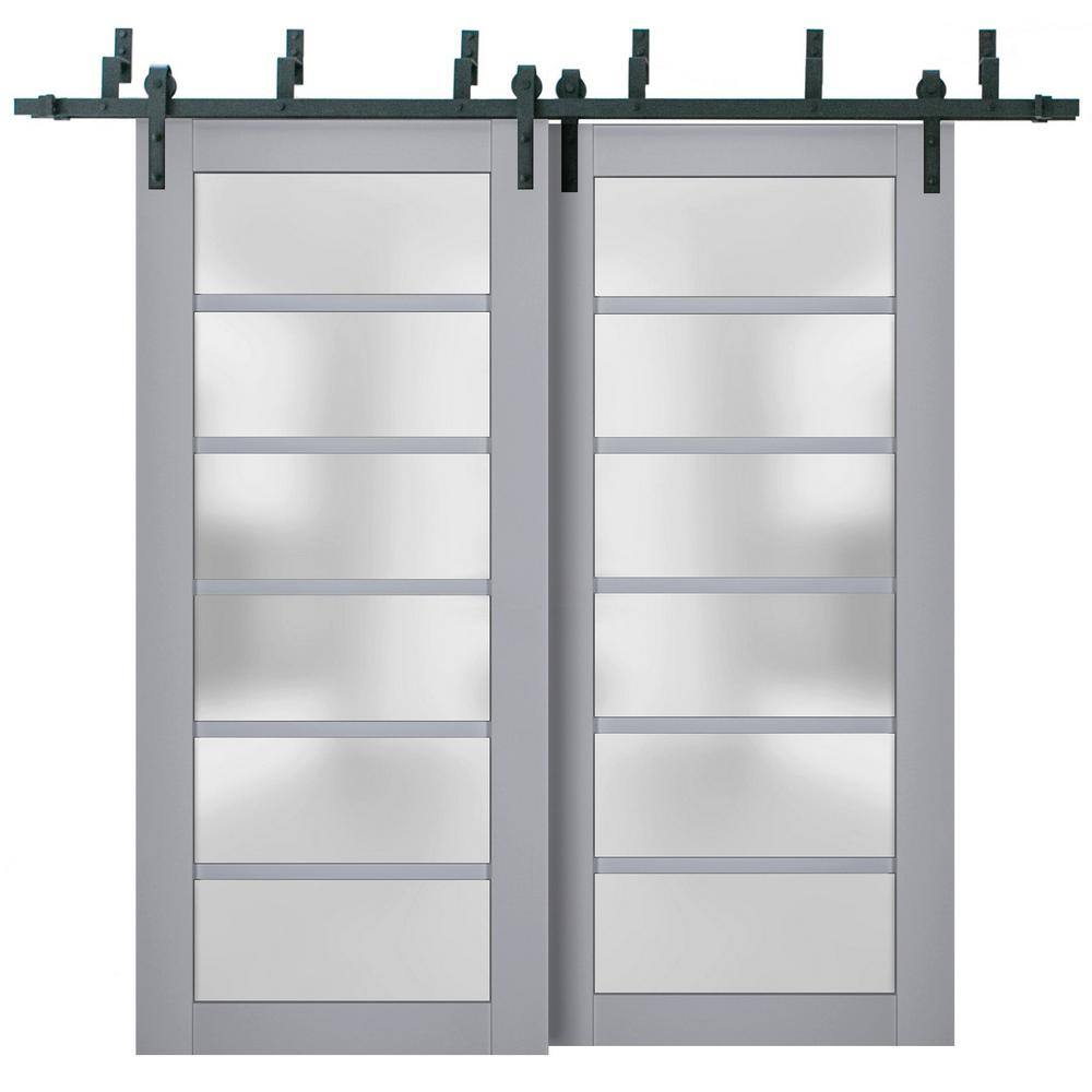 84 in. x 84 in. 2 Panel Frosted Glass Matte Grey Solid Wood Sliding Barn Door with Hardware Kit price history on PriceWatchPro