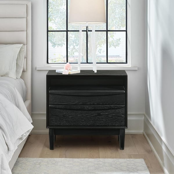 ina_nameless stand & anulus & MoonRider黒 Black Fluted Solid Wood And Oak Veneer Nightstand | 314Black-NS