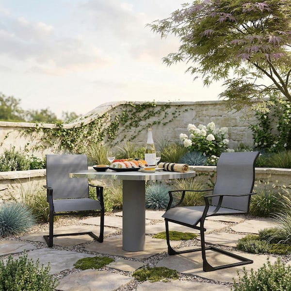 Gray All-Weather Metal Outdoor Dining Chairs with C-Spring Motion