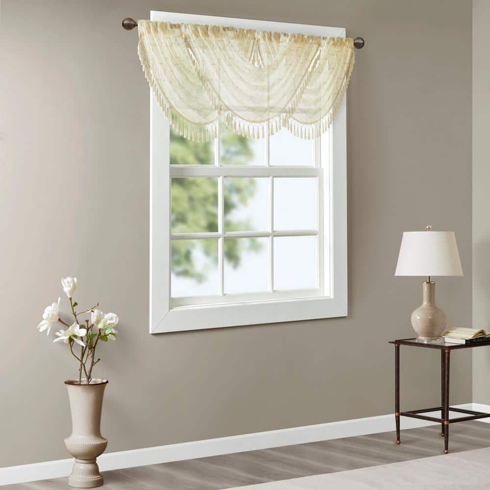 Ivory Sheer Embroidered Waterfall Valance with Tassels