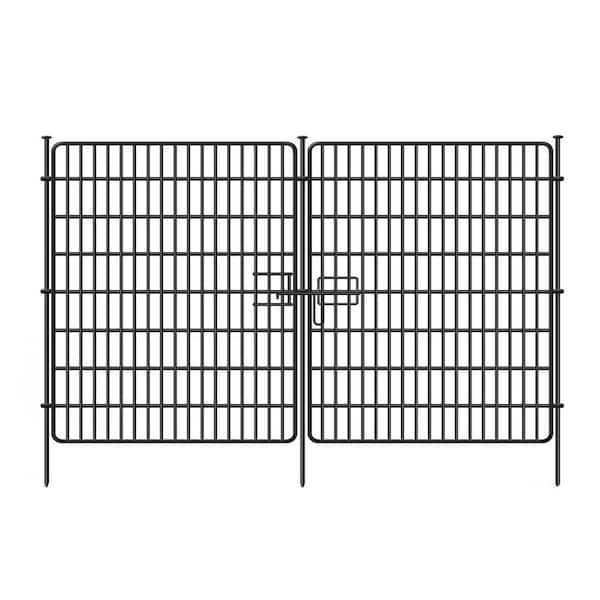 15 Panels No Dig Fence with Gate 32 in. H x 36 ft. L Rustproof Metal Garden Decorative Fence Animal Barrier Black