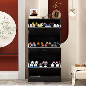 23.6 in. W x 45.5 in. H Black Wood Shoe Storage Cabinet with 6-Foldable Compartments up to 18-Pairs