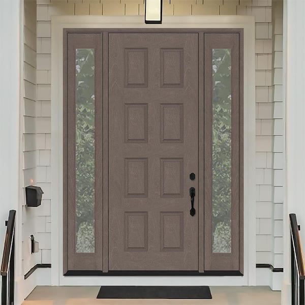 Regency 64 in. x 96 in. 8-Panel LHIS Ashwood Stain Mahogany Fiberglass Prehung Front Door w/Dbl 12in. Sidelites