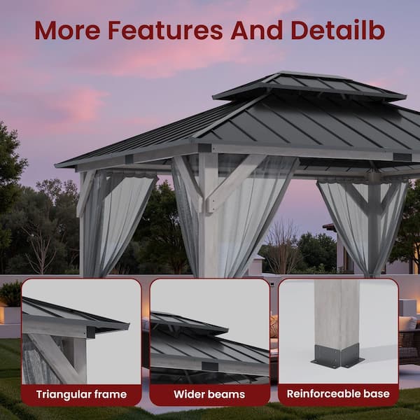 HOOOWOOO 12 ft. x 16 ft. Hardtop Solid Cedar Wood Gazebo with