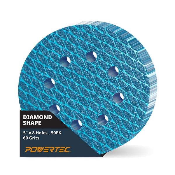 5 in. 8-Hole Hook and Loop Diamond Shaped 60 Grit J-Weight Cloth Backing Sanding Discs for Random Orbital Sanders (50PK)