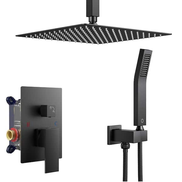 Forious pro 12 in. 2-Jet High Pressure Shower System with Handheld in Black (Valve Included)